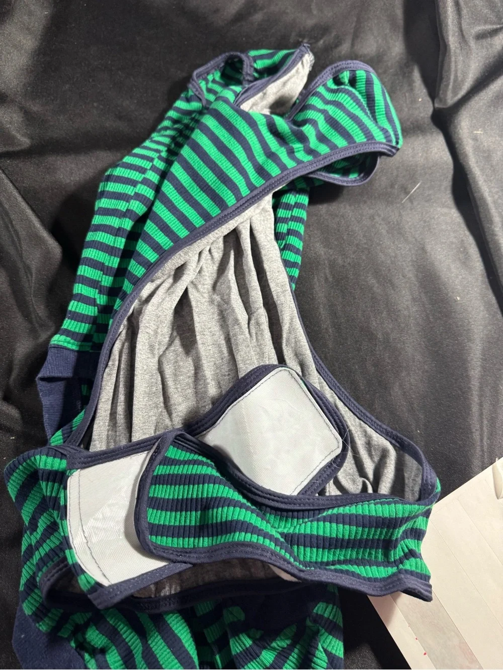 Green & Black Striped Dog Recovery Suit - Soft Post-Surgery Wrap
